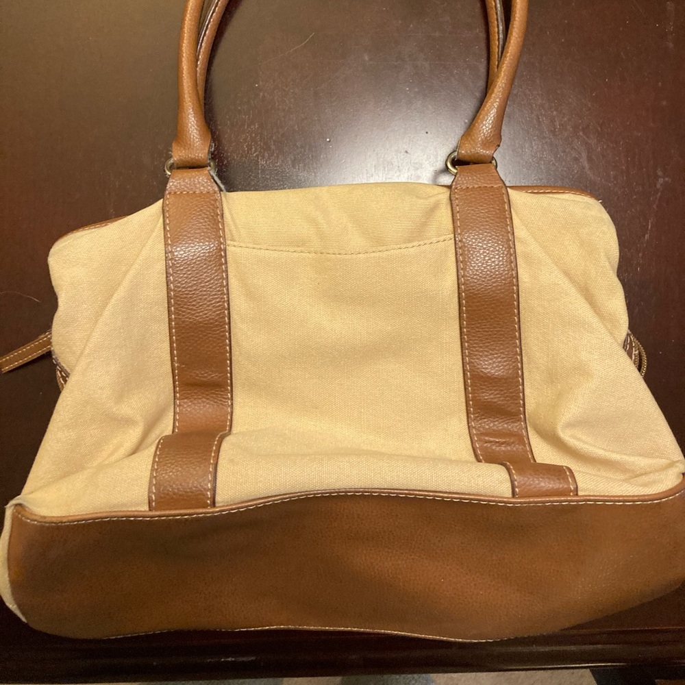 Caribbean Joe Canvas Shoulder Bag Tan Beige Brown Vacation Beach Summer EUC - Picture 3 of 5